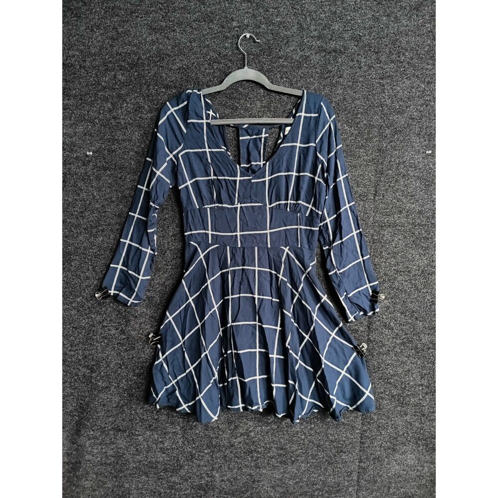 Abercrombie & Fitch Blue White Plaid Long Sleeve Button Down Dress Size Large